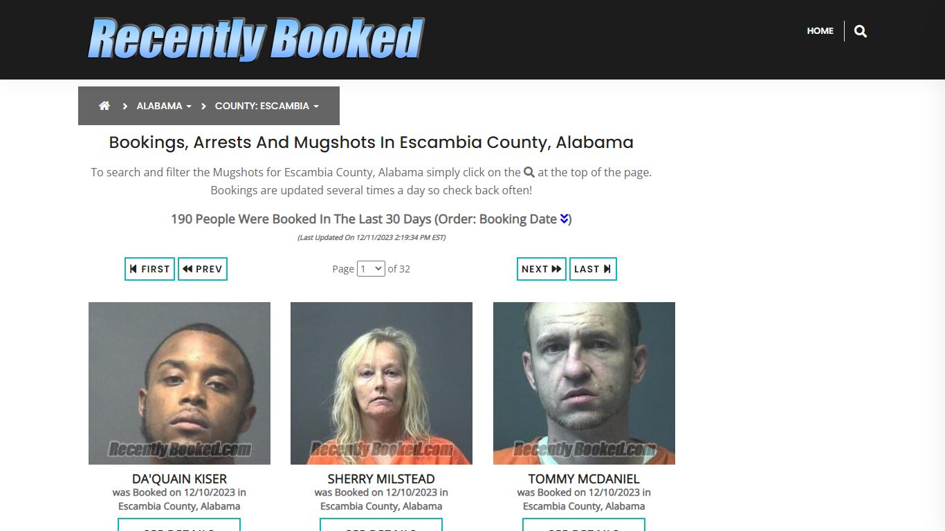Bookings, Arrests and Mugshots in Escambia County, Alabama